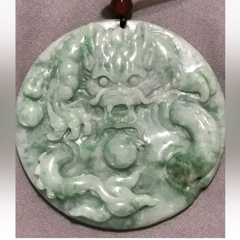 Certified Green 100% Natural A Hand Carved Jade Jadeite Dragon Pendant - 112656